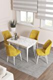 Rovena Lera Beyaz Mermer 70x110 Sabit Mdf Mutfak Masası Takımı 4 Adet Sandalye