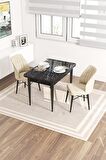 Rovena Lera Siyah Mermer 70x110 Sabit Mdf Mutfak Masası Takımı 2 Adet Sandalye