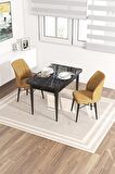 Rovena Lera Siyah Mermer 70x110 Sabit Mdf Mutfak Masası Takımı 2 Adet Sandalye