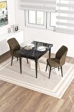 Rovena Lera Siyah Mermer 70x110 Sabit Mdf Mutfak Masası Takımı 2 Adet Sandalye