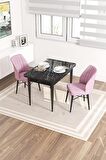 Rovena Lera Siyah Mermer 70x110 Sabit Mdf Mutfak Masası Takımı 2 Adet Sandalye