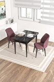 Rovena Lera Siyah Mermer 70x110 Sabit Mdf Mutfak Masası Takımı 2 Adet Sandalye