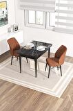Rovena Lera Siyah Mermer 70x110 Sabit Mdf Mutfak Masası Takımı 2 Adet Sandalye