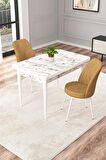 Rovena Duru Beyaz Mermer 70x110 Sabit Mdf Mutfak Masası Takımı 2 Adet Sandalye