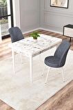 Rovena Duru Beyaz Mermer 70x110 Sabit Mdf Mutfak Masası Takımı 2 Adet Sandalye