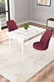 Rovena Duru Beyaz Mermer 70x110 Sabit Mdf Mutfak Masası Takımı 2 Adet Sandalye