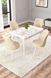 Rovena Duru Beyaz Mermer 70x110 Sabit Mdf Mutfak Masası Takımı 4 Adet Sandalye