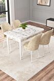 Rovena Duru Beyaz Mermer 70x110 Sabit Mdf Mutfak Masası Takımı 4 Adet Sandalye