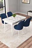 Rovena Duru Beyaz Mermer 70x110 Sabit Mdf Mutfak Masası Takımı 4 Adet Sandalye