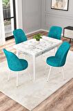 Rovena Duru Beyaz Mermer 70x110 Sabit Mdf Mutfak Masası Takımı 4 Adet Sandalye