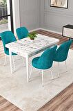 Rovena Duru Beyaz Mermer 70x110 Sabit Mdf Mutfak Masası Takımı 4 Adet Sandalye
