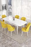 Rovena Bade Beyaz 70x114 Açılabilir Mdf Mutfak Masası Takımı 6 Adet Sandalye
