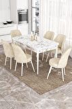 Rovena Bade Beyaz Mermer 70x114 Açılabilir Mdf Mutfak Masası Takımı 6 Adet Sandalye