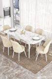 Rovena Bade Beyaz Mermer 70x114 Açılabilir Mdf Mutfak Masası Takımı 6 Adet Sandalye