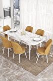 Rovena Bade Beyaz Mermer 70x114 Açılabilir Mdf Mutfak Masası Takımı 6 Adet Sandalye