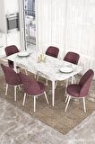 Rovena Bade Beyaz Mermer 70x114 Açılabilir Mdf Mutfak Masası Takımı 6 Adet Sandalye