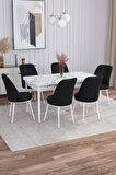 Rovena Bade Beyaz Mermer 70x114 Açılabilir Mdf Mutfak Masası Takımı 6 Adet Sandalye
