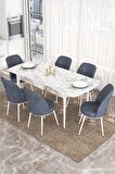 Rovena Bade Beyaz Mermer 70x114 Açılabilir Mdf Mutfak Masası Takımı 6 Adet Sandalye