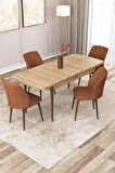 Rovena Lora Meşe 70x114 Açılabilir Mdf Mutfak Masası Takımı 4 Adet Sandalye