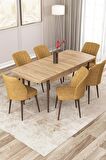 Rovena Lora Meşe 70x114 Açılabilir Mdf Mutfak Masası Takımı 6 Adet Sandalye