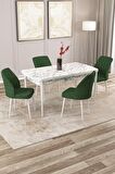 Rovena Lora Beyaz Mermer 70x114 Açılabilir Mdf Mutfak Masası Takımı 4 Adet Sandalye
