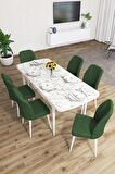 Rovena Lora Beyaz Mermer 70x114 Açılabilir Mdf Mutfak Masası Takımı 6 Adet Sandalye