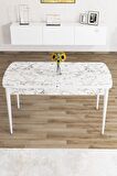 Rovena Lora Beyaz Mermer 70x114 Açılabilir Mdf Mutfak Masası Takımı 6 Adet Sandalye