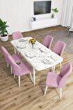 Rovena Lora Beyaz Mermer 70x114 Açılabilir Mdf Mutfak Masası Takımı 6 Adet Sandalye