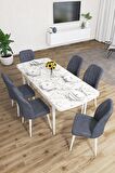 Rovena Lora Beyaz Mermer 70x114 Açılabilir Mdf Mutfak Masası Takımı 6 Adet Sandalye