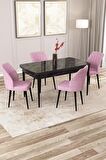 Rovena Lora Siyah Mermer 70x114 Açılabilir Mdf Mutfak Masası Takımı 4 Adet Sandalye