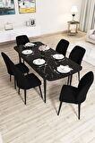 Rovena Lora Siyah Mermer 70x114 Açılabilir Mdf Mutfak Masası Takımı 6 Adet Sandalye
