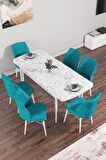 Rovena Alto Beyaz Mermer 70x114 Açılabilir Suntalam Mutfak Masası Takımı 6 Adet Sandalye