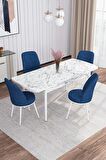 Rovena Sona Beyaz Mermer 70x114 Açılabilir Suntalam Mutfak Masası Takımı 4 Adet Sandalye