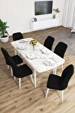 Rovena Lucca Beyaz Mermer 70x114 Açılabilir Suntalam Mutfak Masası Takımı 6 Adet Sandalye