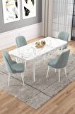 Rovena Rain Beyaz Mermer 70x114 Açılabilir Mdf Mutfak Masası Takımı 4 Adet Sandalye