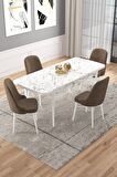 Rovena Rain Beyaz Mermer 70x114 Açılabilir Mdf Mutfak Masası Takımı 4 Adet Sandalye