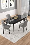 Rovena Rain Siyah Mermer 70x114 Açılabilir Mdf Mutfak Masası Takımı 4 Adet Sandalye