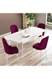 Rovena Amber Beyaz 70X114 Açılabilir Mdf Mutfak Masası Takımı 4 Adet Sandalye