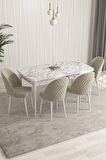 Rovena Talia Beyaz Mermer 70x114 Açılabilir Mdf Mutfak Masası Takımı 4 Adet Sandalye