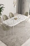 Rovena Talia Beyaz Mermer 70x114 Açılabilir Mdf Mutfak Masası Takımı 4 Adet Sandalye