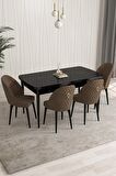 Rovena Talia Siyah Mermer 70x114 Açılabilir Mdf Mutfak Masası Takımı 4 Adet Sandalye