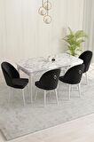 Rovena Liora Beyaz Mermer 70x114 Açılabilir Mdf Mutfak Masası Takımı 4 Adet Sandalye