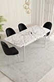 Rovena Liora Beyaz Mermer 70x114 Açılabilir Mdf Mutfak Masası Takımı 4 Adet Sandalye