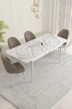 Rovena Liora Beyaz Mermer 70x114 Açılabilir Mdf Mutfak Masası Takımı 4 Adet Sandalye