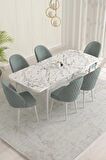 Rovena Liora Beyaz Mermer 70x114 Açılabilir Mdf Mutfak Masası Takımı 6 Adet Sandalye