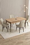 Rovena Almira Meşe 70x114 Açılabilir Mdf Mutfak Masası Takımı 4 Adet Sandalye