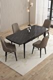 Rovena Almira Siyah Mermer 70x114 Açılabilir Mdf Mutfak Masası Takımı 4 Adet Sandalye