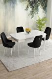 Rovena Blanca Beyaz 80x132 Açılabilir Mdf Mutfak Masası Takımı 4 Adet Sandalye