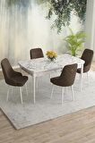Rovena Blanca Beyaz Mermer 80x132 Açılabilir Mdf Mutfak Masası Takımı 4 Adet Sandalye