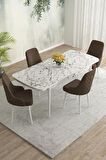 Rovena Blanca Beyaz Mermer 80x132 Açılabilir Mdf Mutfak Masası Takımı 4 Adet Sandalye